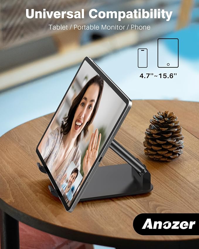 Anozer Tablet Stand Foldable & Adjustable, Monitor Stand 5.55*3.94" Wide, Fit for iPad Holder Stand Compatible with iPad Pro 11, 12.9/iPad 10.9 10th, Surface Pro, Portable Monitor 4.7-15.6"