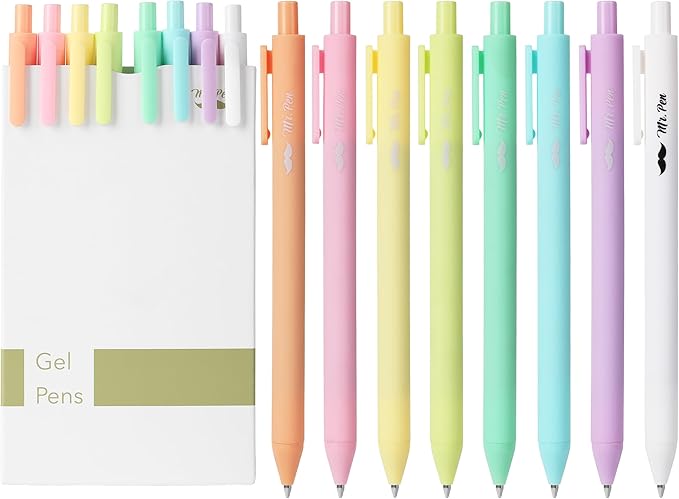 Mr. Pen- Retractable Gel Pens, 8 Pack, Color Ink Gel Pens Fine Point, Macaron Pastel Colors, 0.7mm Gel Pens Fine Point, Retractable Pens, Cute Pens, Aesthetic Pens for Journaling Fine Tip Pens