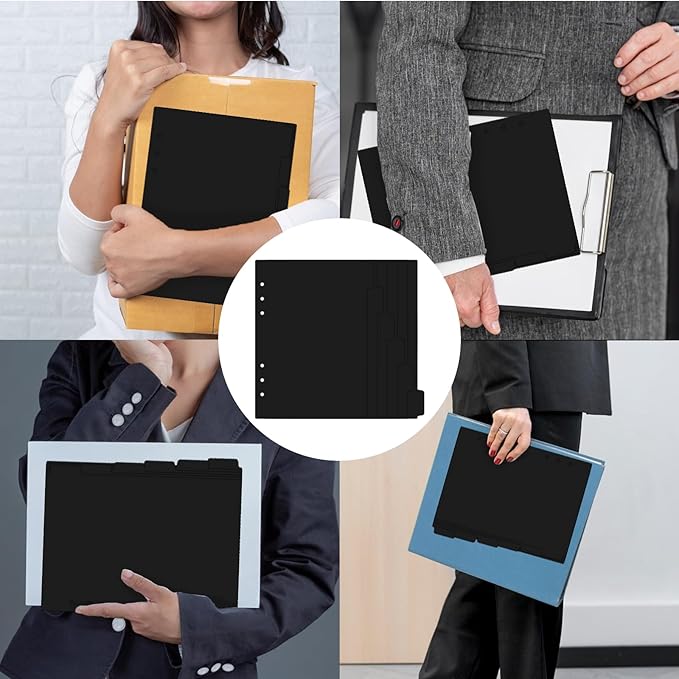 6 Pcs A5 Binder Dividers, 6 Holes Black Binder Divider Index with Tabs Insertable Plastic Index Divider Sheets for Binders Notebook Journal Diary Memo Notepad (Black)