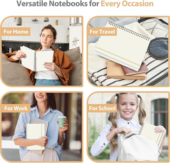 VALOME Journaling Notebooks, A5 Lined Spiral Notebook for Women & Men, 146 Pages College Ruled Hardcover Note Book for Work, Note Taking, Journaling, School, Writing (Beige)