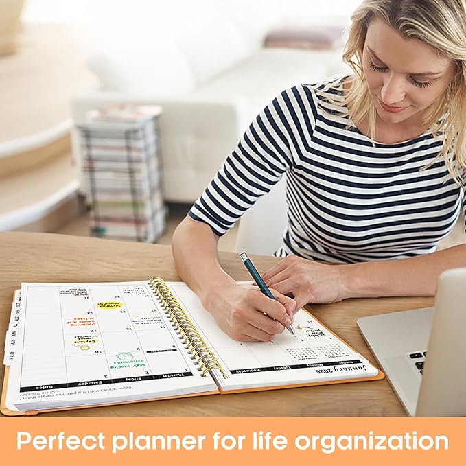 2026 Planner, Weekly and Monthly Calender Planner, Jan 2026 to Dec 2026, Hardcover 2026 Calendar Book with Tabs & Inner Pocket, Office Home School Supplies for Women & Men - A4 (8.5" x 11"), Bright Orange
