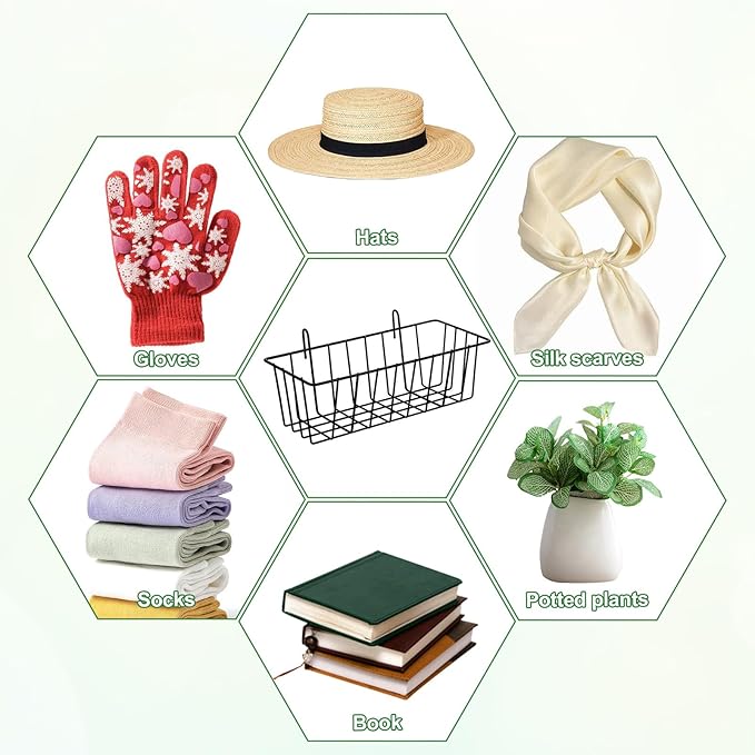 10Pcs Grid Panel Hanging Wire Basket Metal Grid Wall Basket No Drilling Wall Storage Basket for Kitchen, Home Decor Supplies, Potted Plants, Black