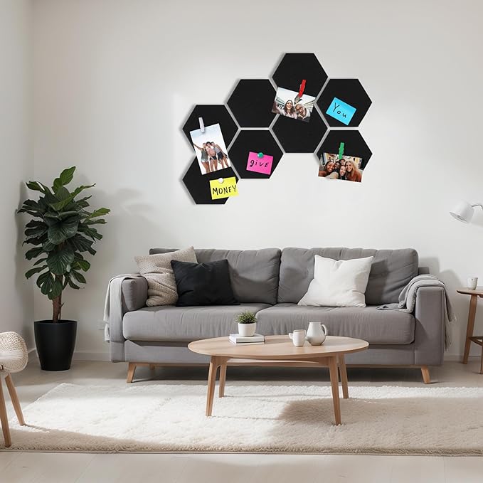8 Pcs 12" Large Hexagon Felt Cork Board Tiles Self Adhesive DIY Bulletin Board Pin for Office Home Wall Decor Stickers Memos Photos Display with 10 Multi-Color Clip Drawing Pins(Colorful)
