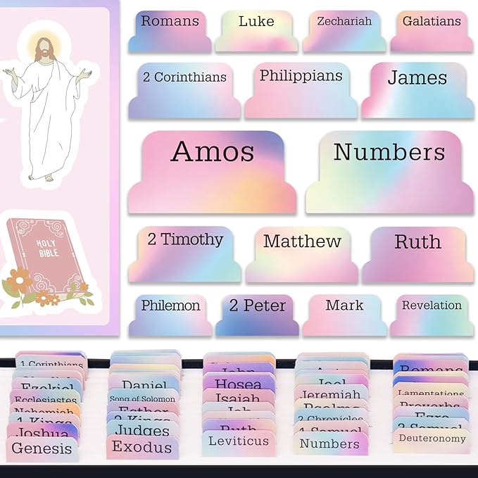 Bible Tabs with Gold Feather Bookmark, Laminated Bible Tabs for Women Men, Christian Gifts for Easy Navigation, Bible Book Index Tabs Labels, Bible Study Supplies, Rainbow