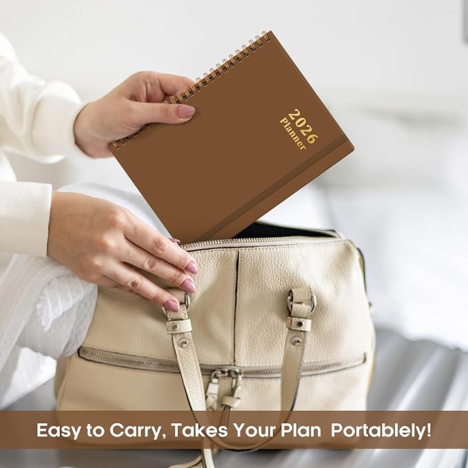 2026 Planner, Weekly and Monthly Calendar Planner, January 2026 - December 2026, Hardcover 2026 Calendar Book with Tabs For Women & Men, Inner Pocket, Spiral Bound, Perfect for Office Home School Supplies - A5 (6.3" x 8.5"), Mocha Earth