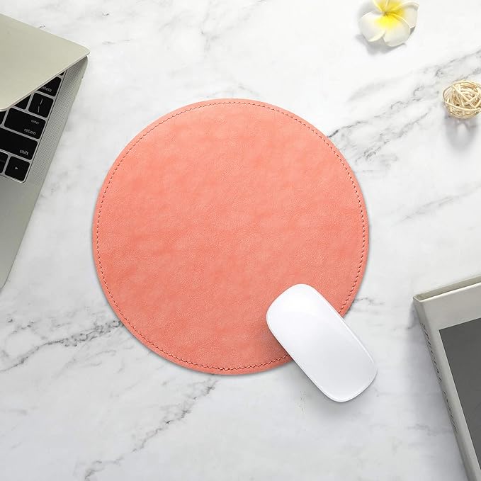 Besezx PU Leather Mouse Pad with Stitched Edge Micro-Fiber Base with Non-Slip Waterproof,Mouse Pad for Computers,Laptop,9 x 9 Inch (Rose Gold)