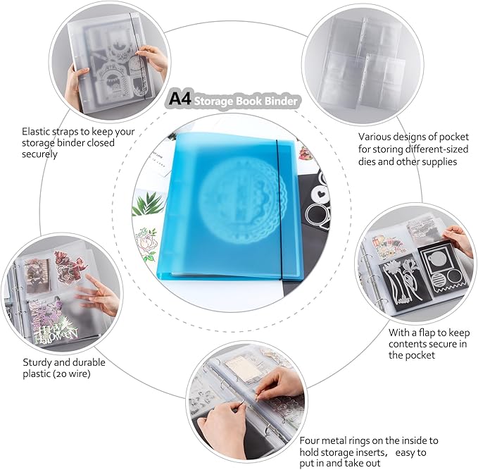 A4 4-Holes Round Ring View Binders Plastic Cover, Refillable Notebook Journal Binder File Folder, Loose Leaf Sheet Protector/DIY Scrapbooking/Binder Cover Protector (Blue)