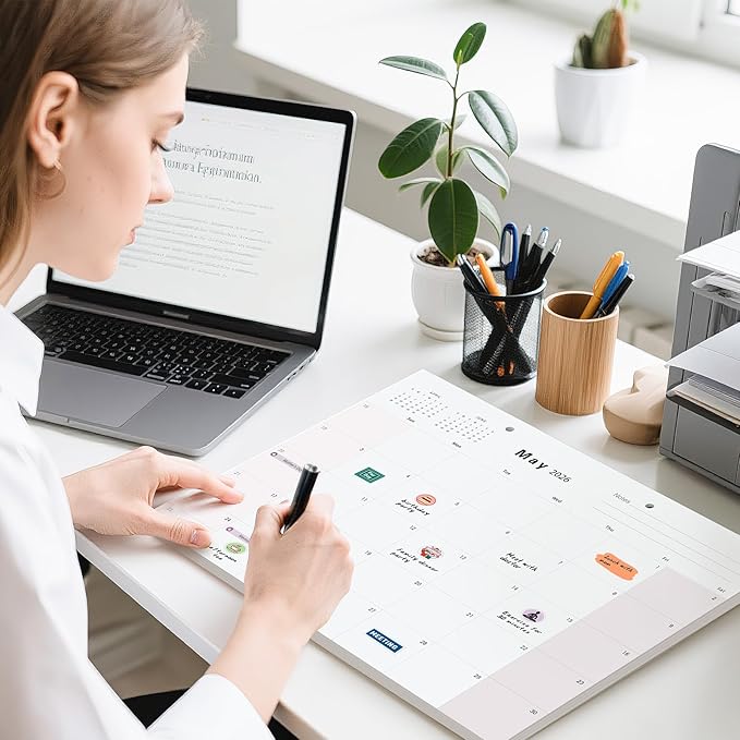 Desk Calendar (Jan.2026 – Jun.2027) 17" ×12.4" with Marked Holidays and 234 Stickers, Large 18 Months Desk Calendar 2026 for Office, Home, School