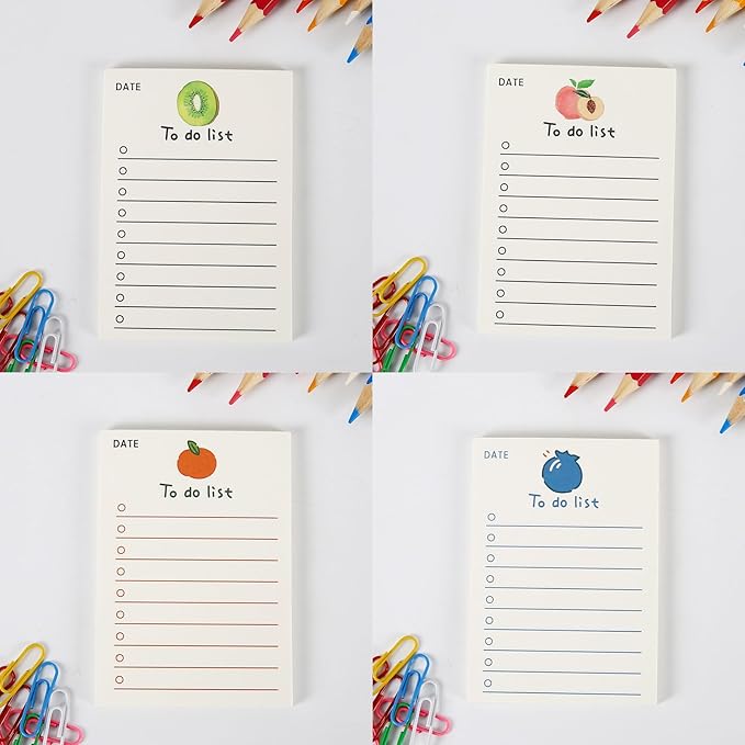 8 pack Cute Patter to Do List Notepads, to Do List Note pad, Cute Fruit Pattern to Do List Planner, to Do List Memo Stationery for Home Office Supplies, 400 sheets/ 2.75 x 3.94 inch