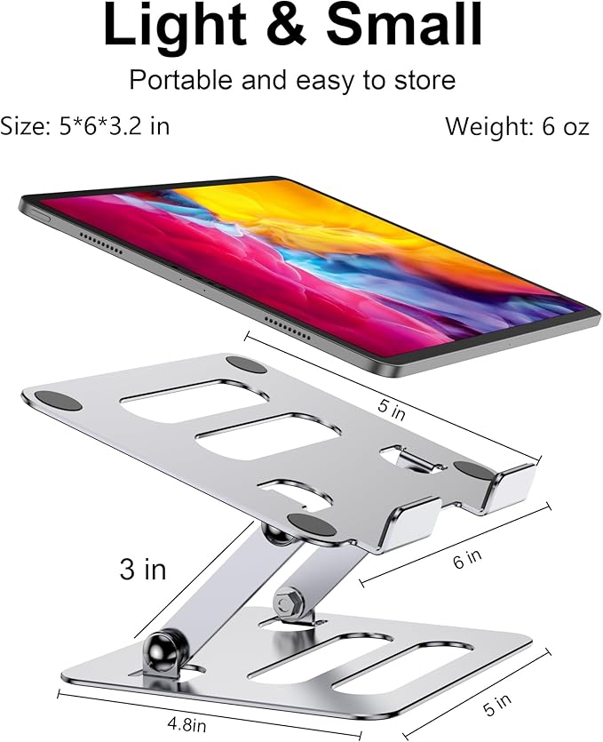 T-Ablet Stand Holder for iPad for Desk, Adjustable Foldable Aluminium Travel T-Ablet Stand for Kindle and T-Ablet (4.7-12.9 inch) Compatible with iPad Pro/Air/Mini, Silver