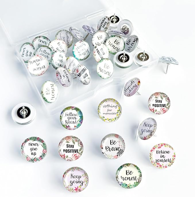 Push Pins,Thumb Tacks,Decorative Push Pins,Cute Thumb Tacks and Pushpins for Bulletin Board, Pin Board for Cork Board,Office Decor,or Home Décor (Floral-Motivational)