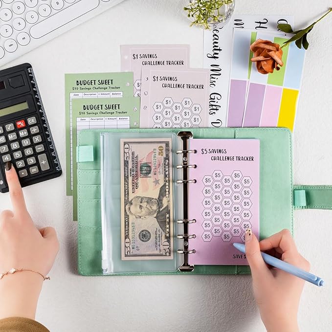 48 Sheets 100 Envelopes Money Saving Challenge Binder Trackers, 6 Ring A6 Binders Savings Challenge Trackers Cards for Budget Planner, Multiple Budget Sheets for Cash Stuffing