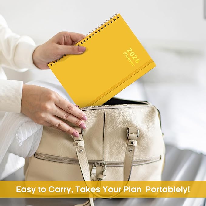 2026 Planner, Weekly and Monthly Calendar Planner, January 2026 - December 2026, Hardcover 2026 Calendar Book with Tabs For Women & Men, Inner Pocket, Spiral Bound, Perfect for Office Home School Supplies - A5 (6.3" x 8.5"), Yellow