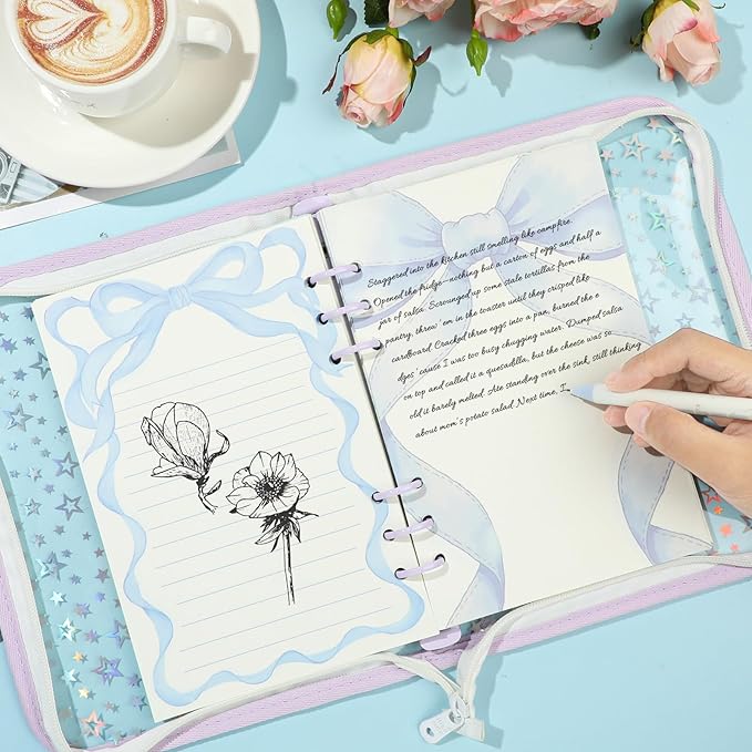 100 Sheets Blue Bow A5 Refill Papers for Planner Insert Binder, Thick Loose Leaf Paper, 120GSM 6 Hole Journal Fillers for A5 6 Ring Binder Notebook Diary Budget Personal Organiser