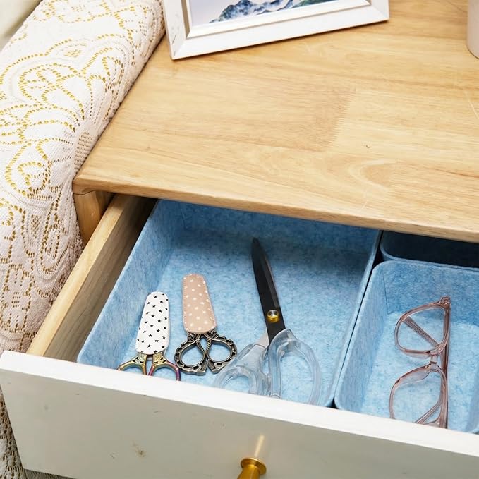 8pcs Drawer Organizer Bins, Felt Desk Organization Sets, Office Accessories & Workspace Organizers, Shallow Jewelry Makeup Storage Box Basket Shelf Containers Separators Inserts(Blue)