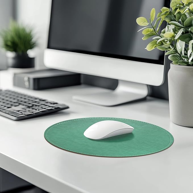 Mouse Pad,Round Mouse Pad,PU Mouse Pad,Leather Mouse Pad with Stitched Edge Micro-Fiber Base with Non-Slip Waterproof,Mouse Pad for Computers,Laptop,9 x 9 Inch (Turquoise)