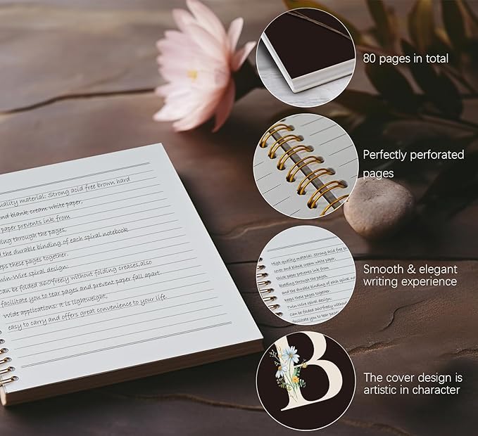 Trendy Personalized Journal Hardcover Spiral Notebook,Black Initial Letter B Notebook,Monogrammed Gifts for Women Teen Girl,College Ruled Hardcover Spiral Notebook 5.5 x 8.3
