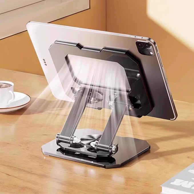 Tablet Stand for iPad, 360° Rotating Desktop Holder, Carbon Steel Adjustable Foldable Desk Holder for Home/Office, for Phone iPad Pro Air Samsung,for 4" -16" Tablets, Portable Upgraded - Silver