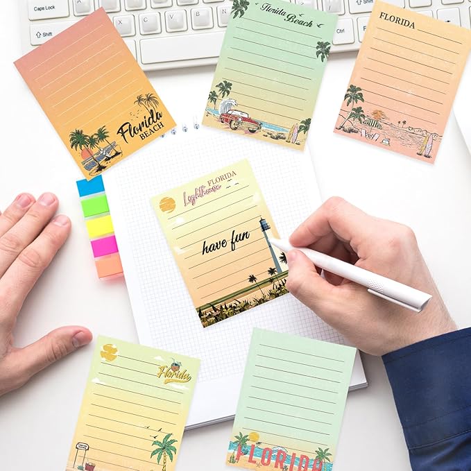 Florida Sticky Notes Gifts - 9 Pack Cute Sticky Notes 3x4 Inch Florida Beach Post Notepads Traveler Birthday Christmas Party Gifts Miami Post It Pads Office School Supplies 450 Sheets