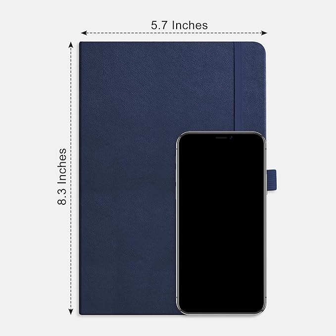 RETTACY Dotted Journal Notebook, 192 Pages, A5 Medium Size (5.7'' x 8.3''), Leather Hardcover, 100 GSM Thick Paper, for Bullet Journaling, Planning, Tracking (Navy Blue)