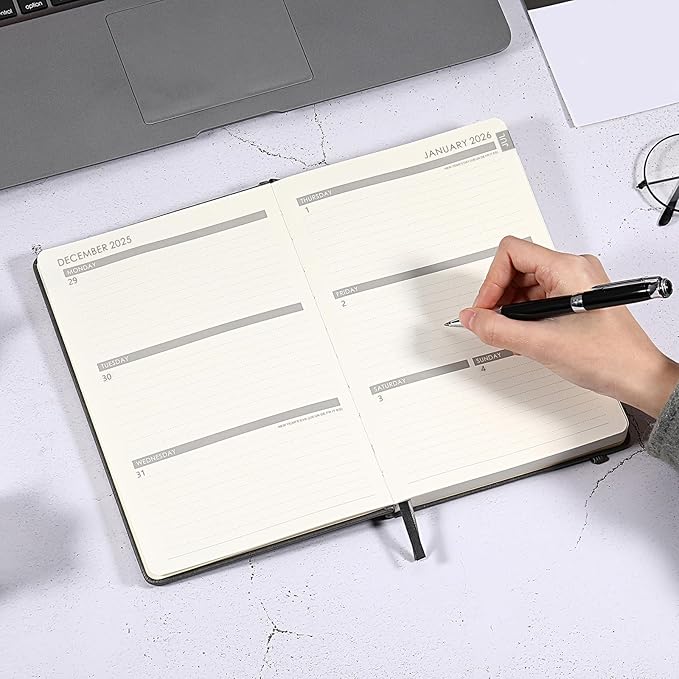 2026 Planner - 2026 Weekly & Monthly Planner with Calendar Stickers, JAN 2026 - DEC 2026, 5.75" X 8.25", 2026 Calendar/Planner with Premium Thicker Paper, Pen Holder, Inner Pocket and 44 Notes Pages - Gray