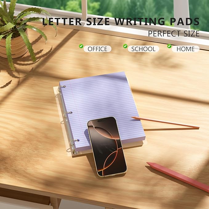 Purple Loose Leaf Paper 200 Sheets Colored Filler Paper 2 Pack 8 * 10.5 College Ruled Paper 3-Hole Punched Paper for 3-Ring Binders Notebook Lined 8" x 10.5"