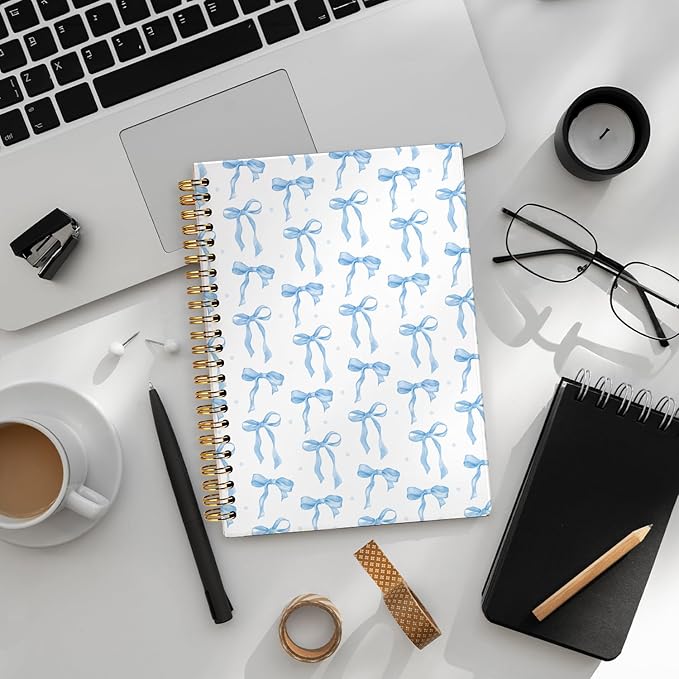 Coquette blue Bow Notebook Journal, Preppy Aesthetic Journal, Preppy Gifts for Women, blue Office Supplies, Hardcover Spiral Notebook 80 Sheets -160 Pages 5.5x8.3 Inch
