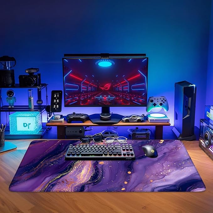 Purple Extended Gaming Mouse Pad 35.4x15.7Inch Large Desk Mat Anti-Slip Rubber Base & Durable Stitched Edges for Gamers Smooth Mouse Writing Surface for Desk Office/Home