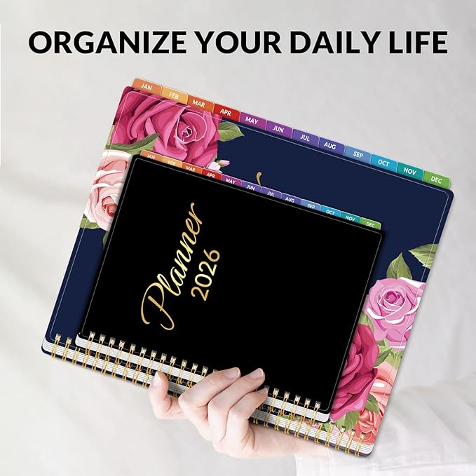 GNL 2026 Planner, Weekly & Monthly Planner 2026, JAN. 2026 – DEC. 2026, 6.4" x 8.3" Monthly Agenda Planner with Tabs, Waterproof Flexible Cover, Spiral Binding, Double-sided Pocket, Bookmark, Black