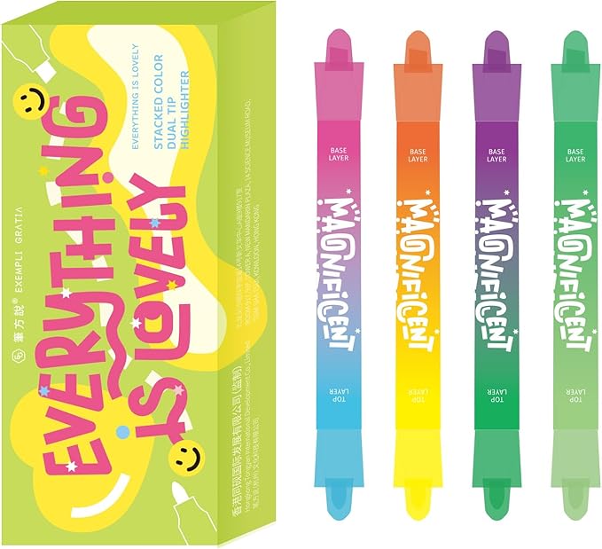 Pastel Highlighters and Highlighter Set for School - 8 Assorted Colors, Dual Tip 4-Pack with No-Bleed Quick Dry Ink, Chisel & Bullet Tips(macarom)