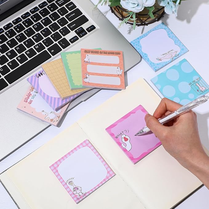 9 Pads Goose Sticky Notes Cartoon Self Stick Notepads 3x3 Inches Notes Adhesive Memo Pad Office Decor Gifts for Students School Teacher Office Meeting