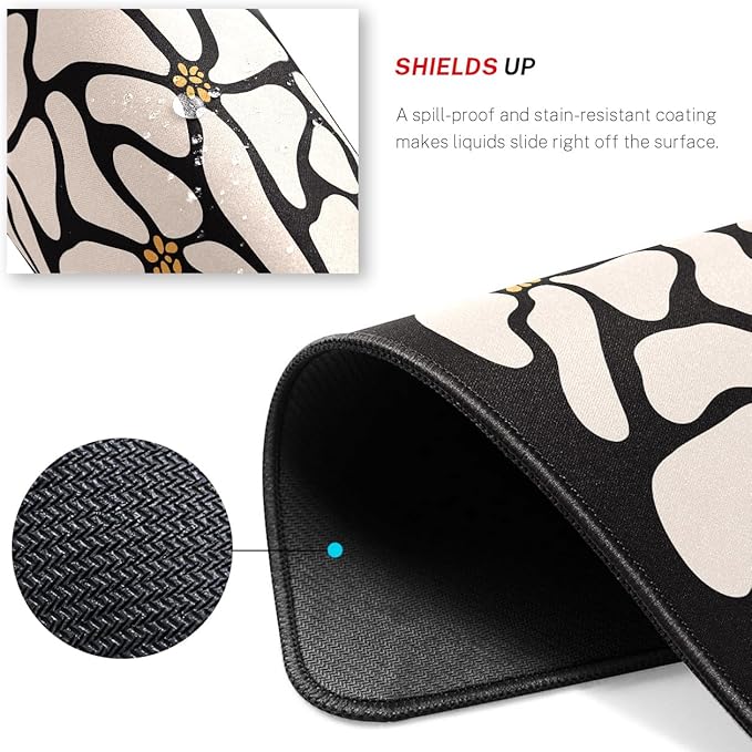 Pink Daisy Flower Desk Pad Mat with Stitched Edges and Non-Slip Rubber Base, Premium-Textured Mouse Pad for Laptop, Computer & PC, Gaming & Working, Waterproof Mousepad