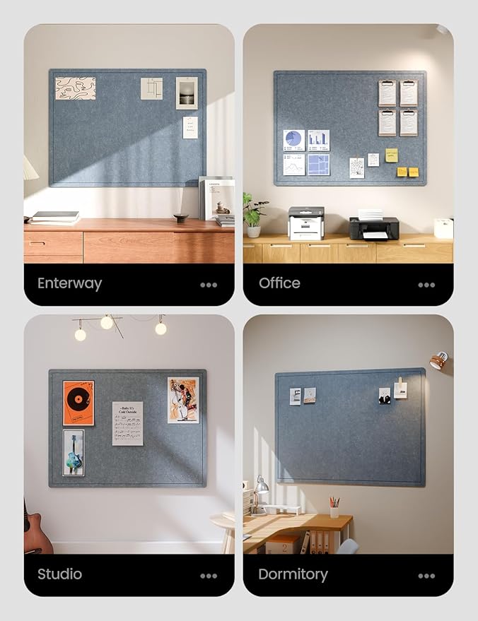 Fluxynara Large Bulletin Board, 47.2" x 35.4" Cork Board Alternative with 24 Safe Removable Adhesive Tabs, Foldable Felt Pin Board for Home Office, Classroom, Bedroom,Entryway for Walls— Blue Gray