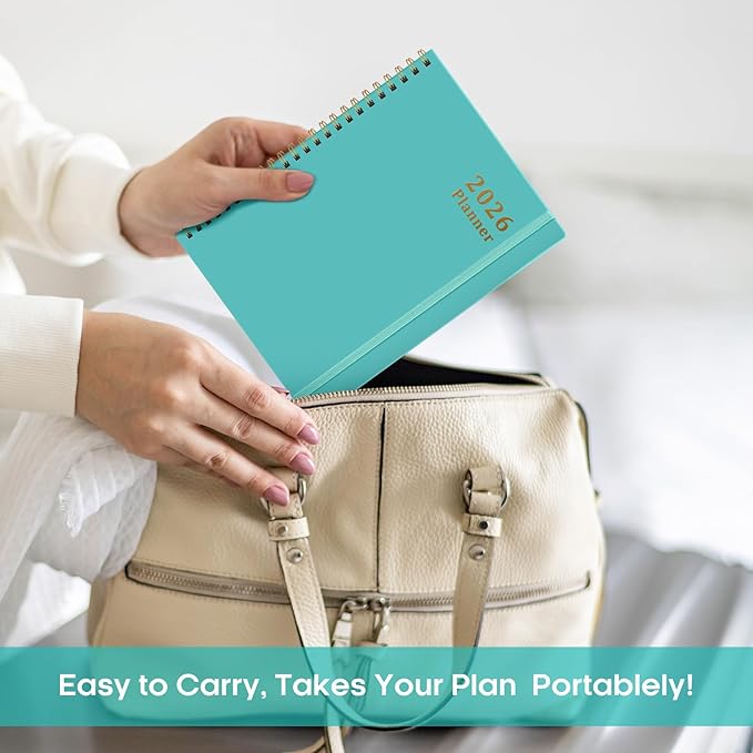 2026 Planner, Weekly and Monthly Calendar Planner, January 2026 - December 2026, Hardcover 2026 Calendar Book with Tabs For Women & Men, Inner Pocket, Spiral Bound, Perfect for Office Home School Supplies - A5 (6.3" x 8.5"), Aquamarine