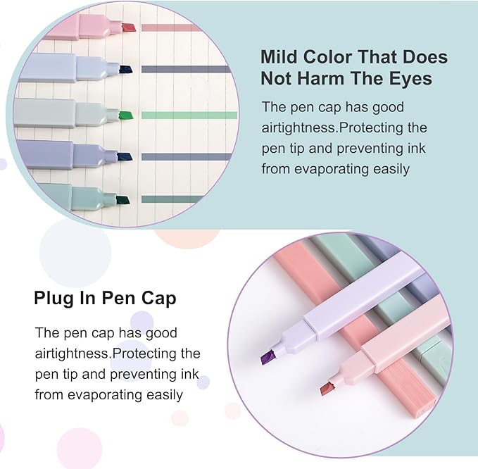 12 Pack Assorted Colors Pastel Highlighters, Aesthetic Highlighter With Chisel Tip Cute Water Based Quick Dry No Bleed for Journals, Bibles, Notebooks, School Office Supplies