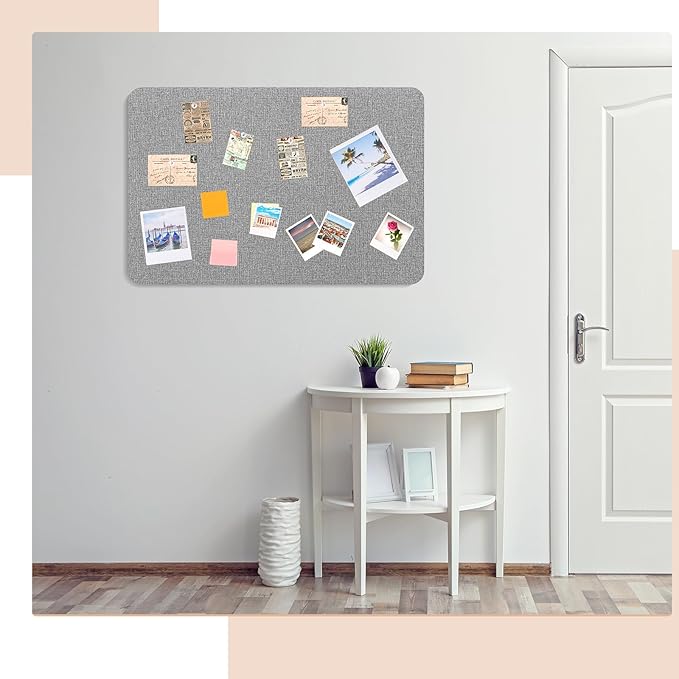 36"x 24"Linen Fabric Bulletin Board Pinboard for Walls Display Frameless Pinboard Display Notice Memory Board for Office Walls Home Kitchen Easy to Install(Grey)