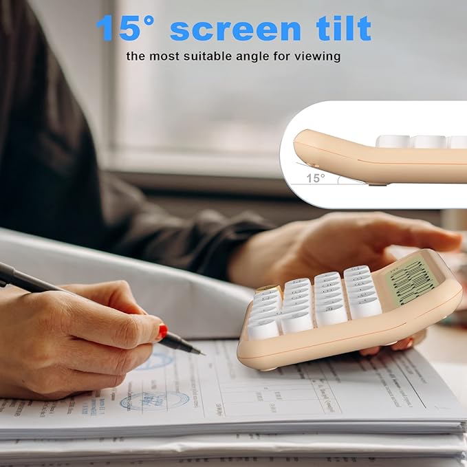 DECKLIT Battery Desk Calculator - 12 Digit Extra Large 5-Inch LCD Display, Big Buttons, 15 Tilt Screen (White)