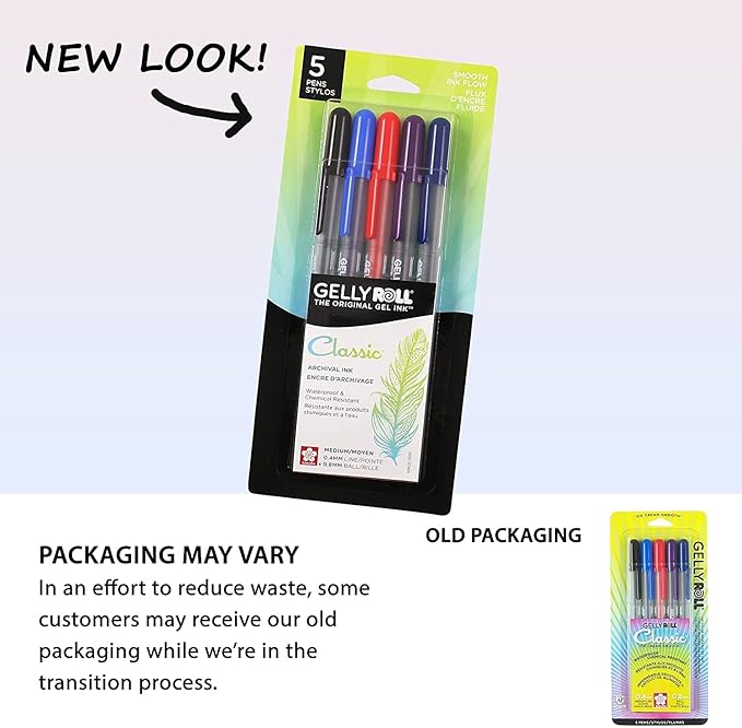 SAKURA Gelly Roll Classic, Medium Pt, 5 Colors, 5 Count