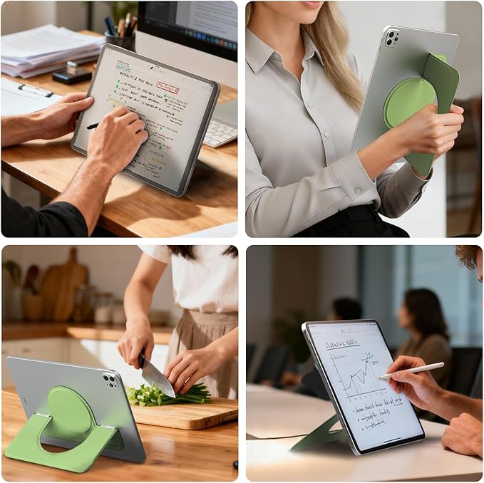 Nillkin Flexwing Adhesive Tablet Stand, 0.14 inch Invisible Slim iPad Holder, Stepless Adjustable Stand, Built-in Back Magnets, Compatible with Tablets Up to 10.4-13.2 inch, Green