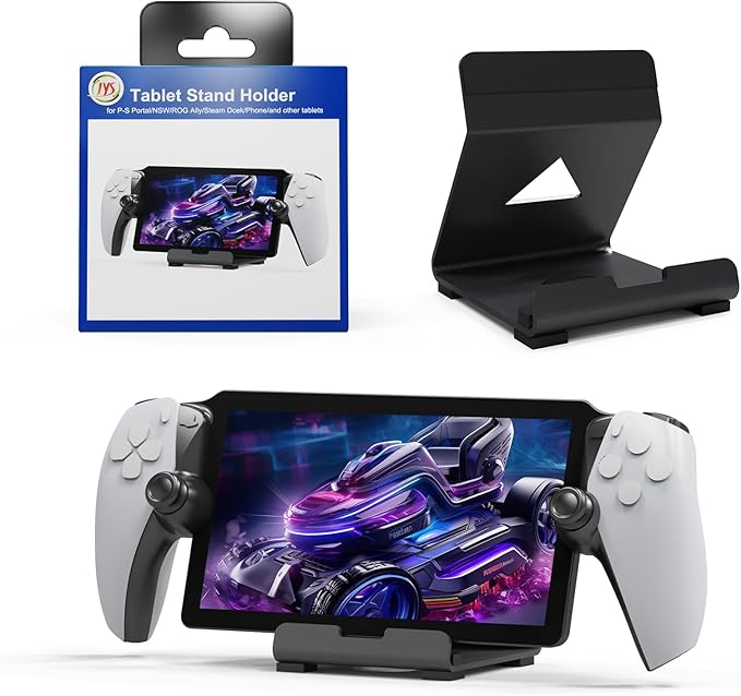 Tablet Desktop Stand Compatible with ROG Ally X/PlayStation Portal/Steam Deck,Desktop Handheld Game Console Holder with Anti-Slip Silicone Pad (Black)