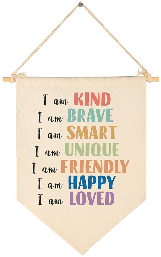 Banner Flag Sign Pennant Poster Wall Decor Gift for Classroom Nursery Baby Room Playroom Reading Room Bedroom Door Above Crib Boy Girl Kids-Baby,Shower,Birthday Christmas Gift-I Am Kind I Am Brave