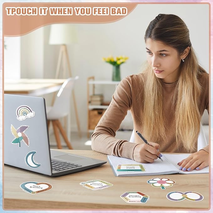 Crtiin 100 Pcs Sensory Strips Anxiety Calm Mindfulness Stickers Fidget Stress Breathing Sensory Sticker Different Textures Rough Tactile Tape for Mental Health Adult Desk Anxiety Relief (Mental)