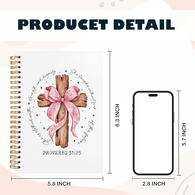 BearCake Proverbs 31 Woman Christian Notebook Journal, Preppy Christian Gifts for Women, Pink Coquette Bow Prayer Journal for Women, Bible Journaling Hardcover Spiral Notebook 5.5x8.3