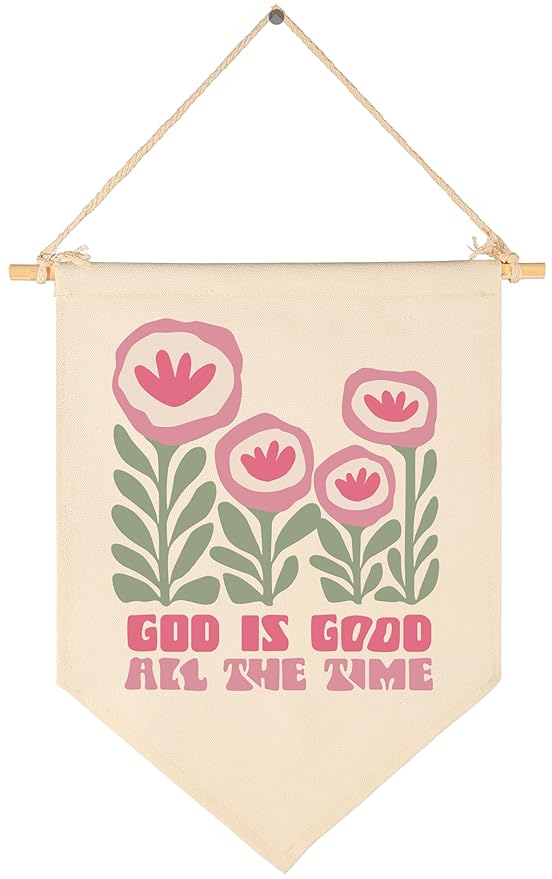 Canvas Banner Flag Sign Pennant Wall Decor Gift for Nursery Reading Room Playroom Bedroom Door,Girly Bible Verse Trendy Scripture Affirmation-Christian Poster Art for Girl-God is Good All the Time