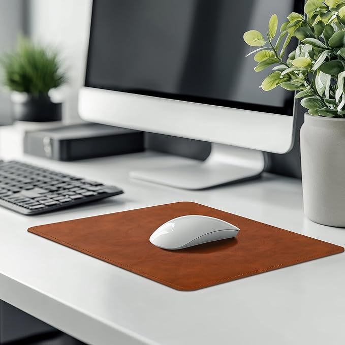 Mouse Pad, PU Mouse Pad,Leather Mouse Pad with Stitched Edge Micro-Fiber Base with Non-Slip Waterproof,Mouse Pad for Computers,Laptop, 8x11Inch (Caramel Brown)