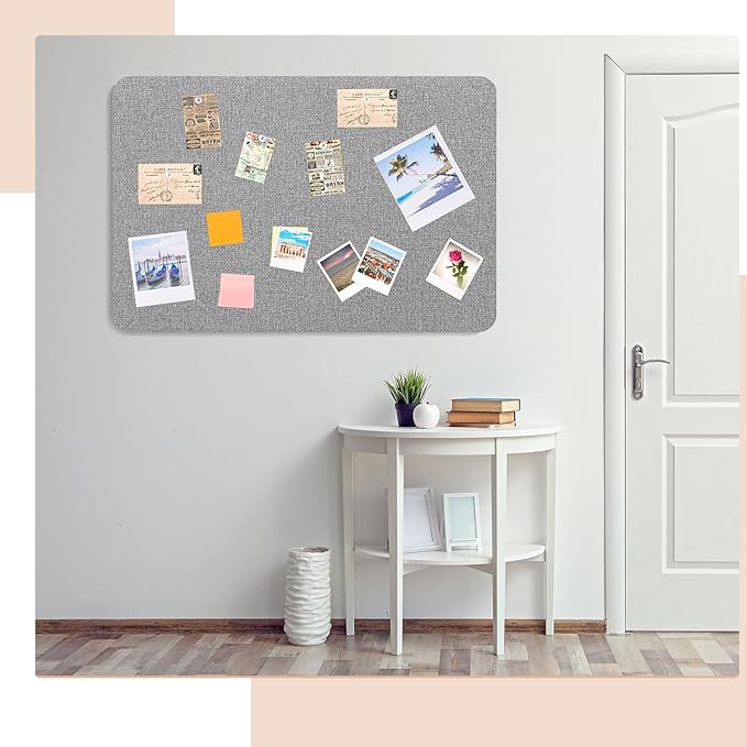 48'' x 36' Linen Fabric Bulletin Board Pinboard for Walls Display Frameless Pinboard Display Notice Memory Board for Office Walls Home Kitchen Easy to Install(Grey)
