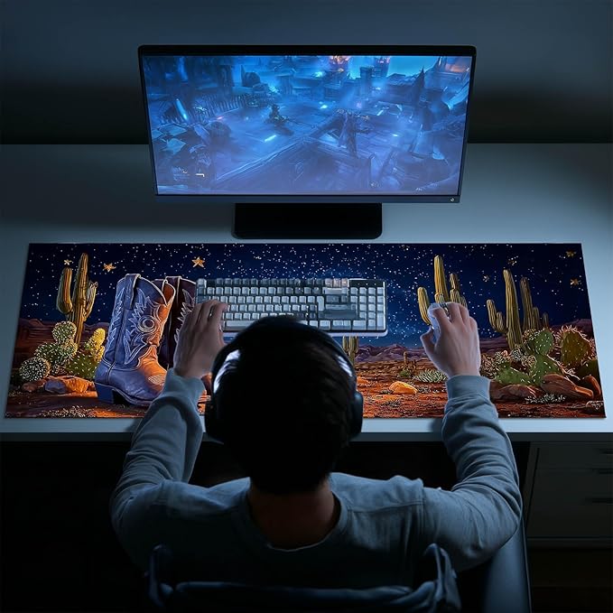 Large Mouse Pad Gaming Mousepad 31.5 x 11.8 Inch Keyboard Desktop Mat Diatomite XL Mouse Pad for Home and Office Desk Accessories with Western Desert Boots Night Sky Artwork Diatomite