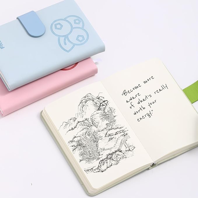 BOBO RABBIT Blank Journal Small Pocket Leather Notebook No Lines for Drawing Plain Sketch Book Cute Cartoon Fruit Grapes Unlined Journal for Travel Work School, 200 Pages, 3.7"X5.9"