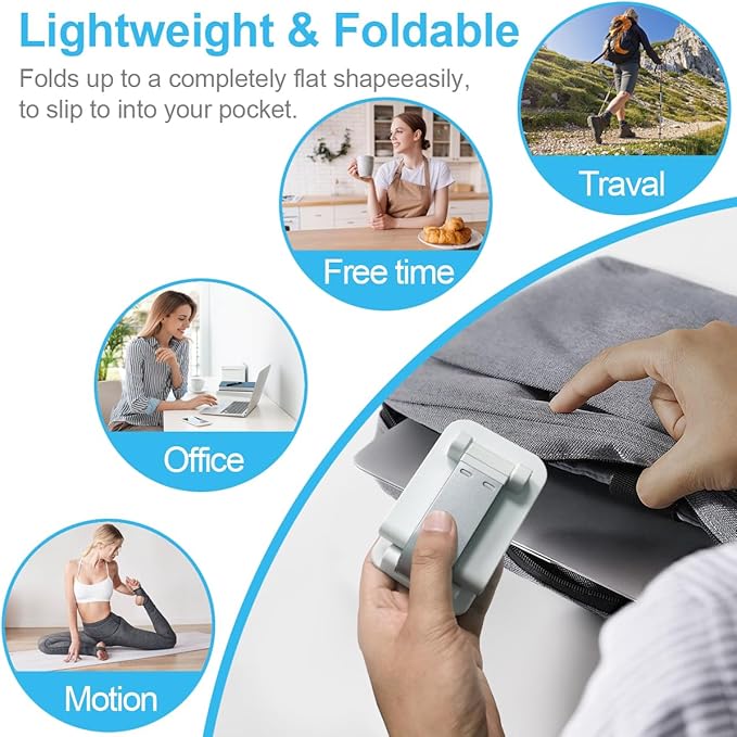 POQOD Foldable Cell Phone Stand for Desk, Fully Adjustable Phone Holder for Desk Compatible with iPhone 16 15 14 13 12 11, Nintendo Switch, All Phones, (New-White)