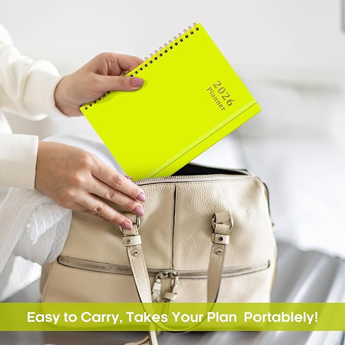 2026 Planner, Weekly and Monthly Calendar Planner, January 2026 - December 2026, Hardcover 2026 Calendar Book with Tabs For Women & Men, Inner Pocket, Spiral Bound, Perfect for Office Home School Supplies - A5 (6.3" x 8.5"), Lemon Yellow